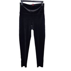 SPANX Womens Velvet Leggings Large Black Mid Rise Ankle Shaping Seam Free 2070